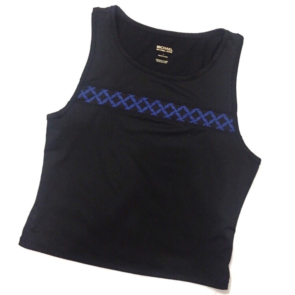 Michael Kors Workout Athletic Tank Top Black Blue Size Large Athleisure Gym Wear